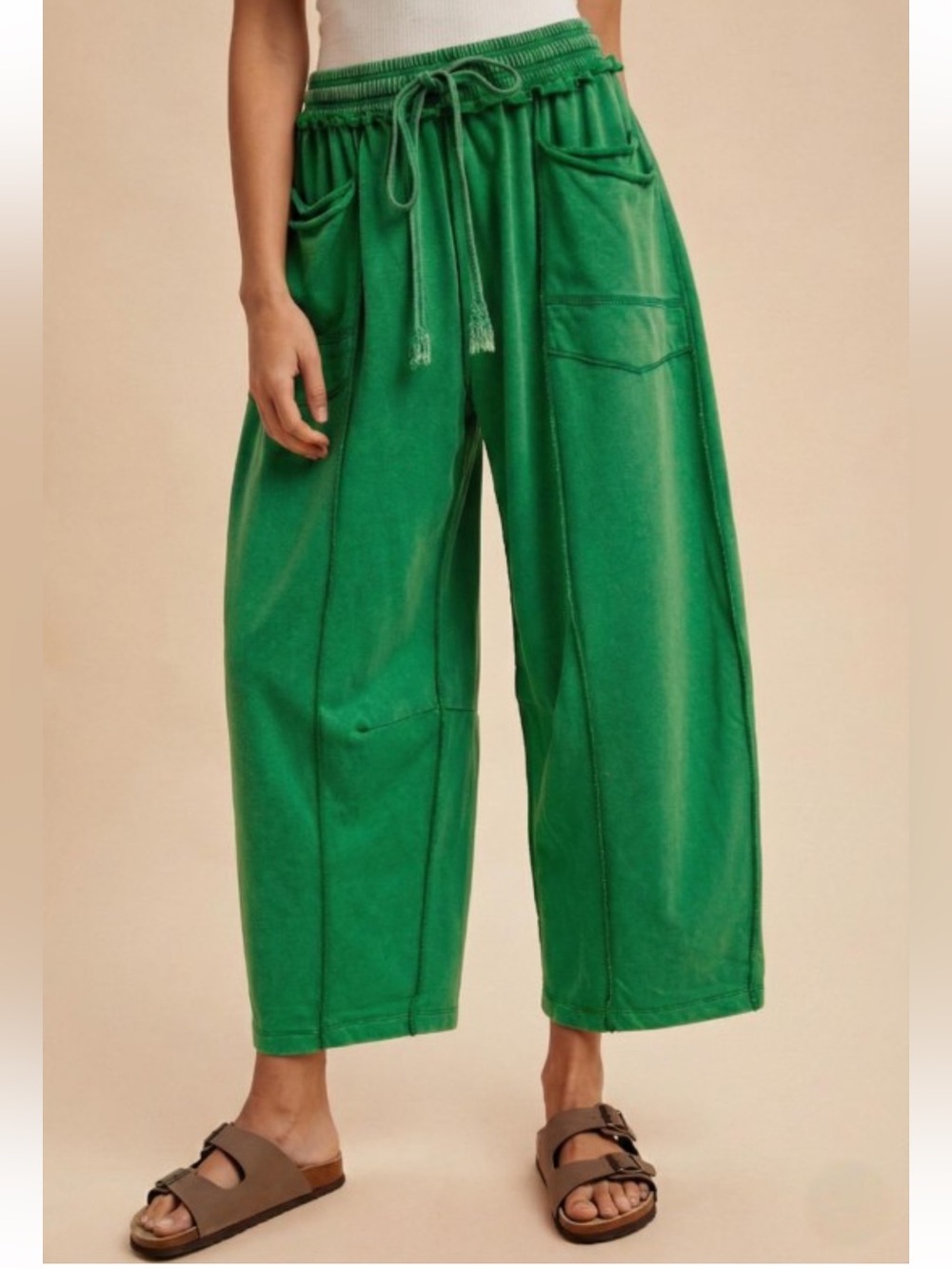 310 ❤️ Kelly green MINERAL WASH BARREL FIT UTILITY KNIT
PANTS